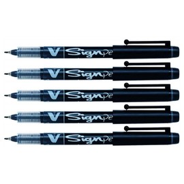PILOT V Sign Pen Medium Tip 0.6mm Black (Pack of 5)