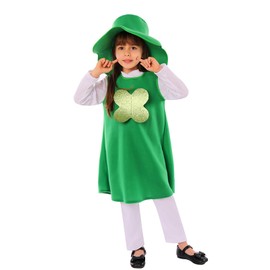 PUIWNON Girls St Patrick‘s Day Dress Leprechaun Costume with Hat Irish Holiday St. Patrick Costume for Girl (Green A, M/5-7Y)