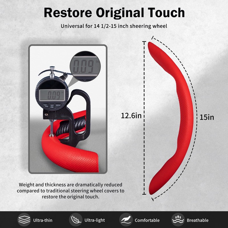 Nappa Leather Car Steering Wheel Cover for Men Women, Ultra-Thin