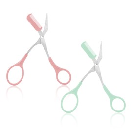 Pack of 2 Eyebrow Scissors with Comb Eyebrow Trimmer Precision Trimmer Eyebrow Brush Scissors Eyebrow Beauty Stainless Steel Eyebrow Scissors with Comb for Women Men (Mint Green Peach Pink)