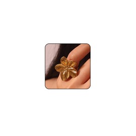 Gold Flower Ring for Women Non Tarnish Adjustable Statement Rings for Women Gold Plated Flower Rings for Women Chunky Jewelry (Gold)