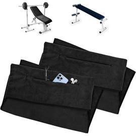 Fitness Towel, 135 x 50 cm, Sports Towel, Suitable for Fitness Training and Sports, Microfibre, Absorbent and Soft Gym Towels, with Zip Pocket (2, Black)