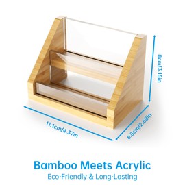 Sleek Bamboo Acrylic Business Card Holder for Reception, Office Desk, Meetings, Trade Shows, Home Office, Versatile Use Professional Display, Natural Modern Blend Elegant Organizer (2 Tiers)