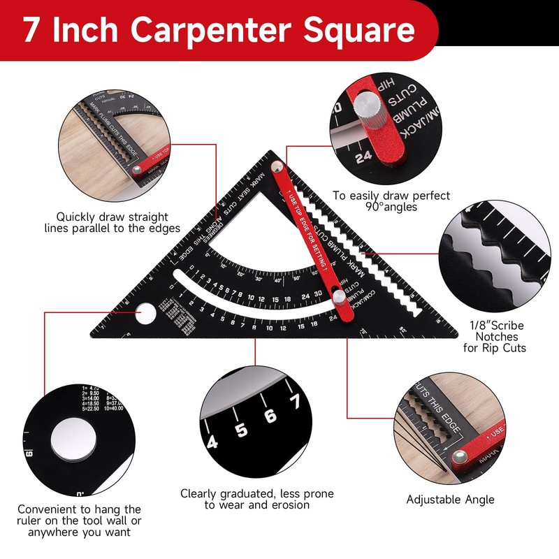 Dajianglx Carpenter Square 7 inch, Aluminum Adjustable Rafter Framing Square,