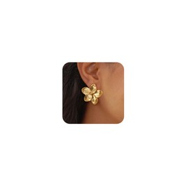 SELSHE Flower Earrings for Women Trendy,Big 14k Gold Plated Statement Drop Earrings Large Chunky Flower Stud Earrings Gold Jewelry for Women Fashion Accessories Dainty Statement Earrings for Women