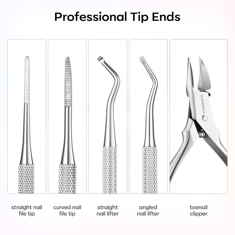 Stainless Steel Pedicure Kit with Ingrown Nail Lifters, Precision File