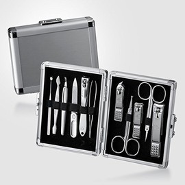 World No.1 THREE SEVEN 777 Manicure Pedicure All-in-One Grooming Kit - Nail Clippers (11 PC, TS-16000VC) Hard Case International Version (Silver)