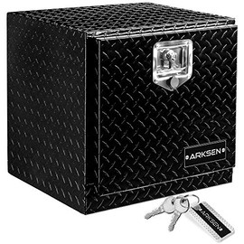 ARKSEN 18 Inch Aluminum Diamond Plate Tool Box, Waterproof Square Under Truck Storage Chest for Pick Up Truck Bed, RV Trailer, ATV with Lock and Keys - Black