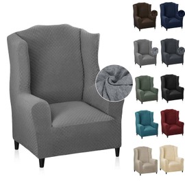 MAXIJIN Wingback Chair Covers 1-Piece Stretch Wing Chair Covers Soft Thick Wingback Armchair Slipcover Non-Slip High Back Chair Furniture Protector Washable (Wing Chair, Light Gray)