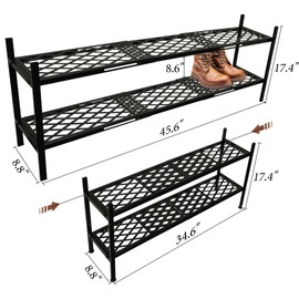 Nijoam Shoe Rack for Closet, Expandable Shoe Organizer Metal Shelf Stand, 2 Tier Stackable Long Shoe Stand Holder for Floor, Entryway, Garage, Bedroom, Door Entrance for 12-18 Pairs, 45.6in Black