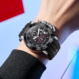 OLEVS Silver Mens Watches Fashion Big Face Chronograph Watch Luminous Silicon Strap Casual Watches for Men Fashion Reloj para Hombre