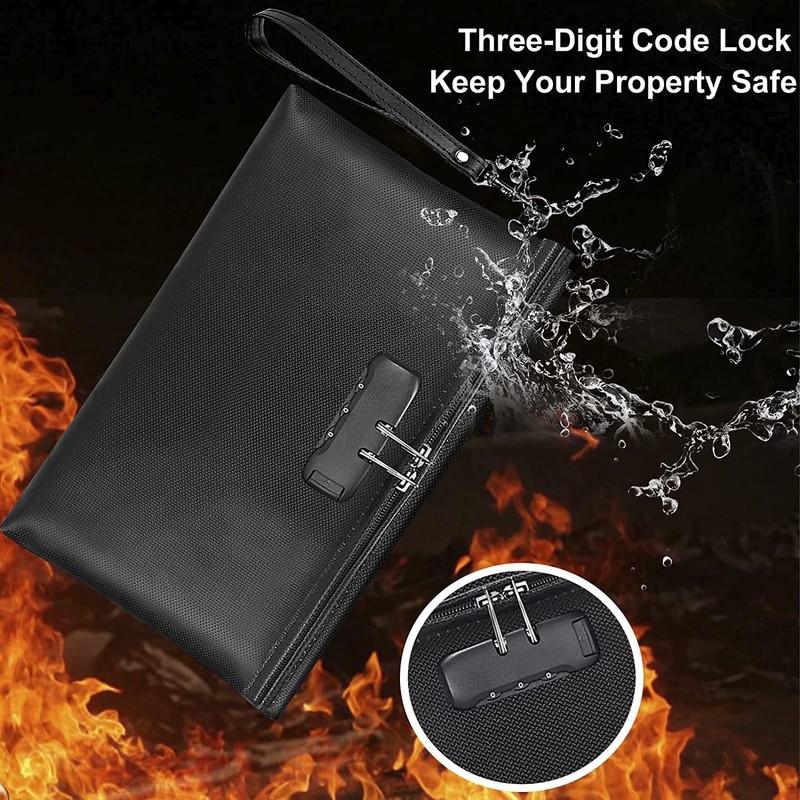 Fireproof Document Bag with Lock, 25*17cm Fireproof Waterproof Money Bag