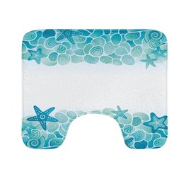 Lunarable Ocean Toilet Mat, Modern Sealife Marine Sea Shells Stars Fish Under The Sea Image, Water-Resistant Quick Drying U-Shaped Contour Bathroom Rug, 20" x 16", Turquoise Seafoam