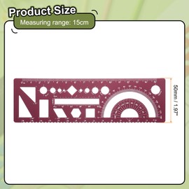 sourcing map Multifunctional Geometric Rulers 15cm Metric and SAE Aluminum Straight Edge Protractor Angle Math Measuring Ruler Geometric Drawings Templates for Drawing Drafting, Dark Red