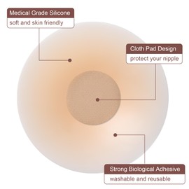 Husfunov Ultra-thin Nipple Covers for Women - 2 Pairs, Sticky Adhesive Silicone Nipple Pasty, Reusable Pasties Nipple Covers Crème