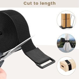 ZSURLUX 5cm*5m Heavy Duty Cinch Straps with 15 Buckles, Cut-to-Length Hook and Loop Strips, Adjustable Long Cable Ties for Home and Office Storage, Black