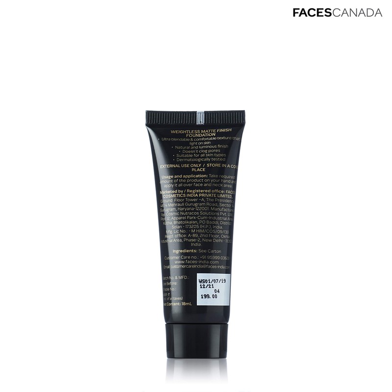 FACESCANADA Weightless Matte Finish Foundation Ivory 01 18ml
