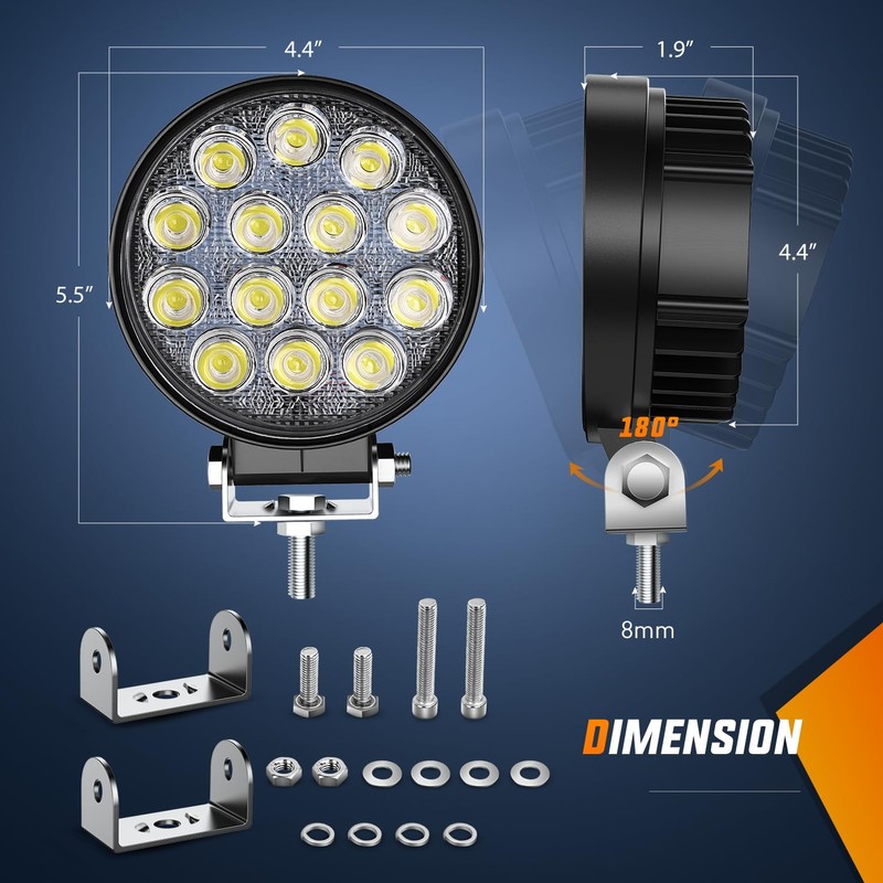 Nilight 2Pcs 4.5Inch LED Pods 42W 4200LM Round Flood Light
