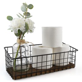 Toilet Paper Basket 1 Pack 14" Toilet Tank Tray Rustic Farmhouse Wood Decor