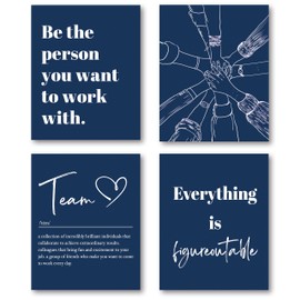 XWELLDAN Be The Person You Want to Work With Team Work Wall Art Decor, Inspirational Motivational Wall Decor for Office, Office Artwork Wall Decor, Wall Art for Office, 8x10 Unframed Set of 4(Blue)