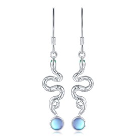 925 Sterling Silver Cute Animal Stud Earrings for Women Mushroom Frog/Fox/Cow/Sloth/Koala Earrings Stud for Womens Animal Stud Earrings for Sensitive Ears Hypoallergenic (Moonstone Snake)