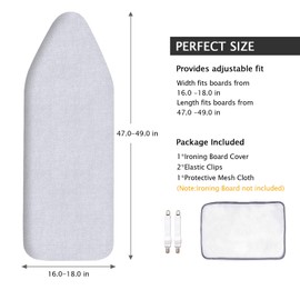 SheeChung Ironing Board Cover and Pad for Extra Wide 18"x49" Ironing Boards,Premium Heavy Duty 4-Layer Silicone Coated Cover with 2mm Foam and 4mm Felt,Resists Scorching and Staining (49”x18”,Size C)