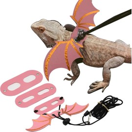 3 Size Pack Bearded Dragon Leash and Harness Set, Bearded Dragon Harness, Soft Leather Detachable Adjustable Reptile Lizard Wing Leash (Pink)