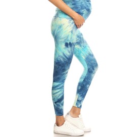 Leggings Depot Women's Maternity Leggings Over The Belly Tie Dye Printed Pregnancy Yoga Tights-R984 (Arctic Tie Dye, X-Large)