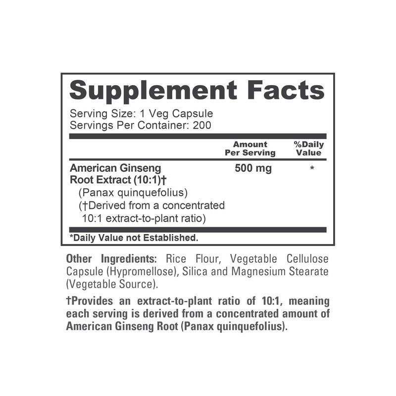 NusaPure American Ginseng Capsules, 500 mg, 200 Veg Capsules (Non-GMO,