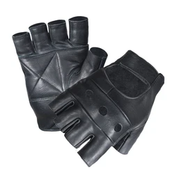 UNISEX MEN LADIES FINGERLESS REAL LEATHER CYCLING GYM DRIVING WHEEL CHAIR GLOVES (Large, Black)