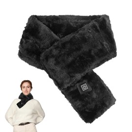 Fluffy Plush Heated Scarf Warm Winter Electric Heated Neck Scarf with 3 Heating Level USB Charging Heating Scarf Soft Neck Heating Pad Fluffy Warm Neck Wrap Thermal Neckerchief for Men Women (Black)