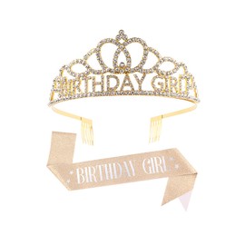 SVICCOOKQ Birthday Sash And Crown Birthday Tiara,Women Birthday Crowns Prom Queen Sash,Birthday Decorations,for Birthday Parties,Dances,Theme Parties,Etc.