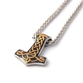 Gungneer Mjolnir Thor Hammer Necklace Mixed Gold Color Pendant Stainless Steel Viking Accessories Norse Pagan Viking Jewelry for Men Women