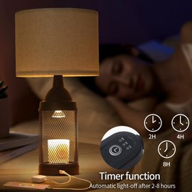 Candle Warmer Lamp for Bedroom,24H Cycle Timer, Dimmable, Dual Charging Port, Wax Melt Warmer with 2 Bulbs,Country Lamps for Bedroom Nightstand with USB&Type-C Ports, Gifts Christmas Birthday