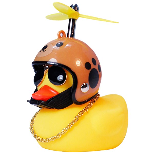 wonuu Pato de goma de juguete para coche, adornos de pato amarillo con casco de hélice