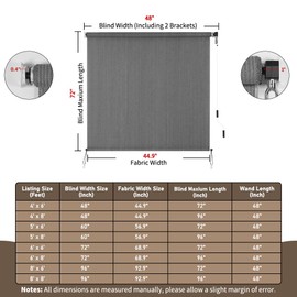 HIDODO Outdoor Roller Shade 4' W x 6' L Cordless Patio Shades Roll Up Outdoors Blinds with UV Protection, Exterior Roller Shades Cloth for Porch Pergola, Dark Gray