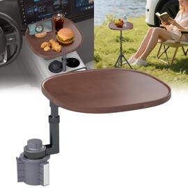 Car Tray Table & Car Laptop Desk - Height Adjustable 360° Swivel Tripod, Solid Wood Car Laptop Mount & Cup Holder Table-Steering Wheel Tray for Dining, Home, Outdoor Picnic, Hiking & Traveling (Oval)