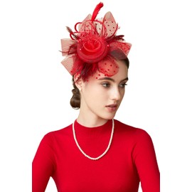 BABEYOND Fascinator Hats for Women Tea Party Hat Kentucky Fascinators Headband Derby Hats Wedding Red