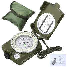 Xuhal Compass Hiking Survival Compass Military Grade Lensatic Sighting Compass Tactical Army Green Metal Compass with Carrying Bag Manual Lanyard Waterproof Shakeproof Compass for Camping Trip Outdoor