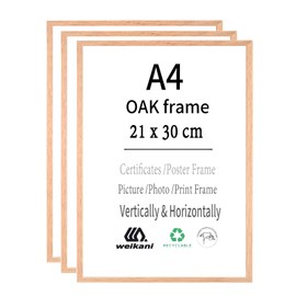 Weikani A4 OAK Wood Picture Frame,3 Pack-21X30cm Wood Photo Frame,Certificate Frame with Plexiglass for Wall Mount or Table Top Display