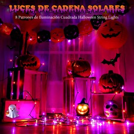 TGEXYI 32m Luces Halloween Exterior，200 LED Luces Solares Naranjas y Moradas con 8 Modos，Halloween Decoracion de al Aire Libre Impermeables，conectables para el hogar, fiesta, decoración de Halloween
