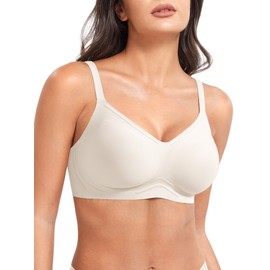 YEOREO Women Push Up No Underwire Bra Full Coverage V Neck Basic Bralette Seamless Everyday Bra White S