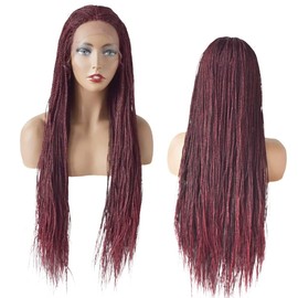 LYRICAL HAIR 31" Inch Hand-Braided 3.5" V Part Swiss Lace Frontal Side Part Twist Braids Wigs with Baby Hair for Black Women 100% Kanekalon Ombre Black Brown Blonde Synthetic Lightweight Hand-Tied Lace Front Extra Long Box Braided Wig (#1B/99JT)