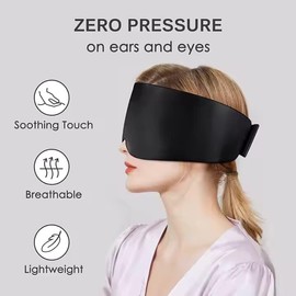 FAFUBOTIF 100% Mulberry Silk Sleep Mask, Large Adjustable Eye Cover for Sleeping, Comfortable, Pressure-Free and Breathable Sleeping Masks for Women Men - Black
