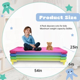 Daycare Cots, Preschool cots, cots for Daycare Kids Dollar, Kids Cots for Daycare Napping, Stackable cots Dollar(Macaron, 52"x23",4Pack)