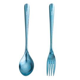 TiTo Titanium Cutlery Set, Lightweight Pure Titanium Fork & Spoon, Portable Reusable Flatware for Home, Restaurant, Outdoor, Camping, Party Trip, Picnic (Blue)