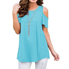Afibi - Blusa tipo túnica con hombros descubiertos para mujer, manga 3/4, para leggings, A-Azul Claro, S
