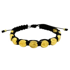 Black Woven Bracelet with 10 Gold-Tone Miraculous Medal Beads | Great Catholic Gift for First Communion and Confirmation | Adjustable for Comfortable Fit | Stylish Religious Accessory