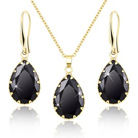 Linawe Gothic Black Jewellery Sets for Women, Crystal Necklace Set Gold Earring Set Pendant Drop Earrings Imitation Diamond Boho Rhinestone Wedding Jewellery Cubic Zirconia Birthstone