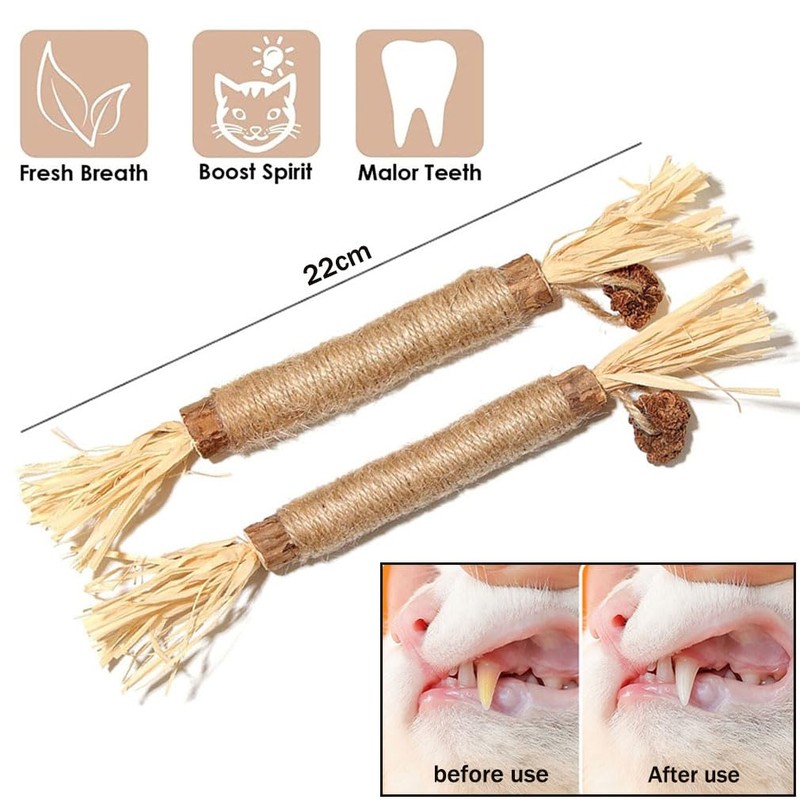 HUIQIHANG 4-Pack Natural Silvervine Cat Chew Sticks, Interactive Catnip Toys